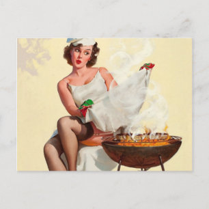 Carte Postale Barbecue Pin-Up Girl