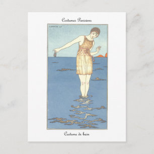 Carte Postale Barbier Art Déco Français Mode maillot de bain