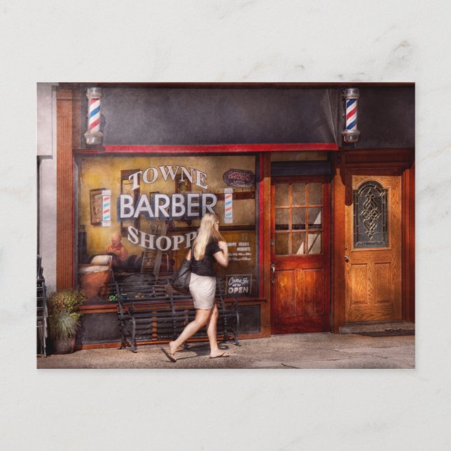 Carte Postale Barbier - Barbershop - Il est temps de couper une  (Devant)