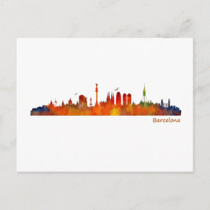 Carte Postale Barcelona watercolor skyline v01