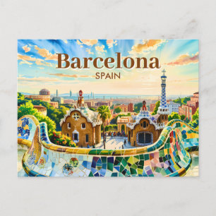 Carte Postale Barcelone Espagne aquarelle personnalisée Parc Gue