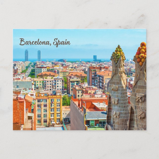 Carte Postale Barcelone, Espagne Belle vue sur la ville (Devant)