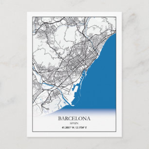 Carte Postale Barcelone Espagne City Map Voyage Simple Minimal
