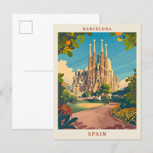 Carte Postale Barcelone Espagne Élégant Vintage voyage
