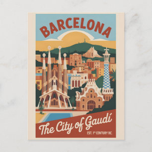 Carte Postale Barcelone Espagne Rétro Silhouette Paysage Urbain