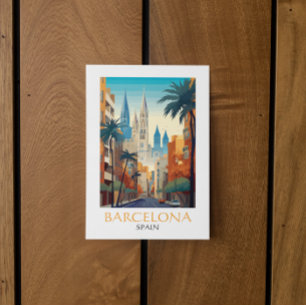 Carte Postale Barcelone Espagne Rétro Vintage Voyage Coloré