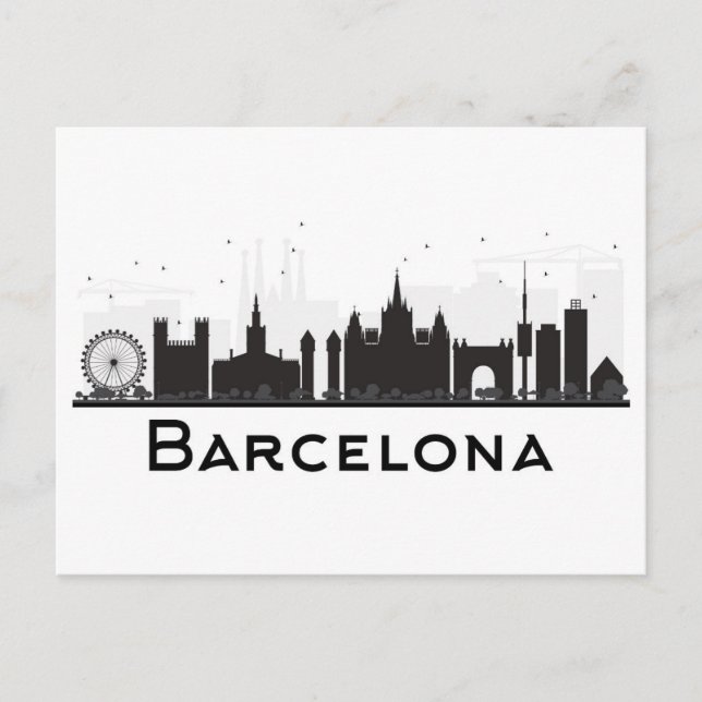 Carte Postale Barcelone, Espagne | Skyline de la ville noire et  (Devant)