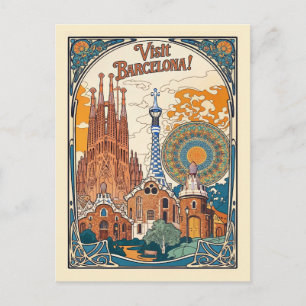 Carte Postale Barcelone Espagne vintage Gaudi Voyage Espana