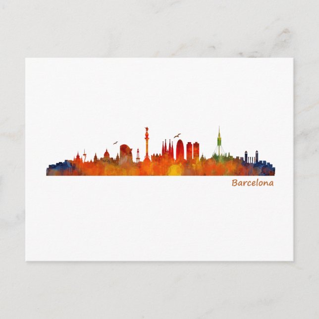 Carte Postale Barcelone watercolor skyline v01 (Devant)