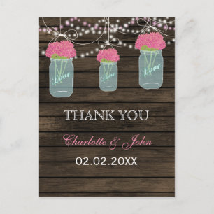 Carte Postale Barnwood rose fleurs mâchoires Merci notes