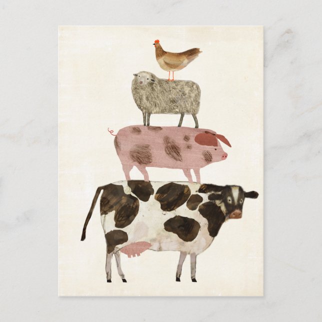 Carte Postale Barnyard Buds - Vache, cochon, mouton et hen (Devant)