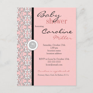 Carte Postale Baroque en Baby shower rose Invitation