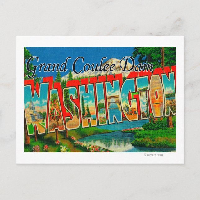 Carte Postale Barrage de Grand Coulee, Washington - Lettre grand (Devant)