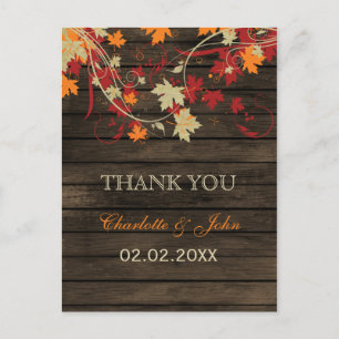 Carte Postale Barre Bois Rustique Automne quitte Mariage Merci