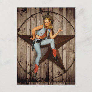 Carte Postale Barre Wood Texas Star pays occidental Cowgirl