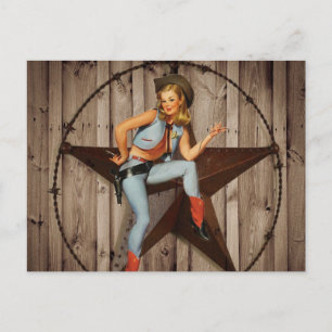Carte Postale Barre Wood Texas Star pays occidental Cowgirl