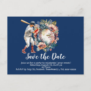 Carte Postale Base-ball, enregistrez la date avec un ballon flor