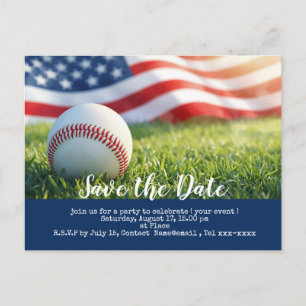 Carte Postale Base-ball sauve la date avec le drapeau de l'Améri