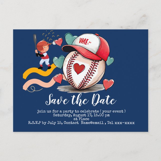Carte Postale Base-ball sauvez la date avec amour Mariage (Devant)