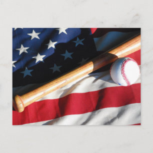 Carte Postale Baseball, Bat and American Flag Postcard