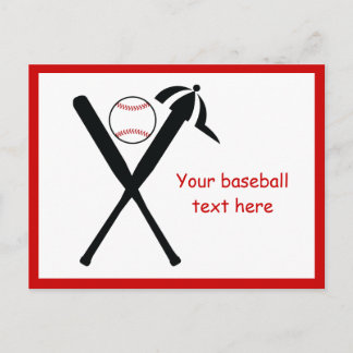 Carte Postale Baseball croisé chauves-souris et casquette noir,