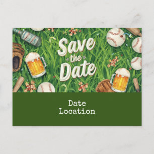 Carte Postale Baseball enregistrer la date avec un verre de bièr