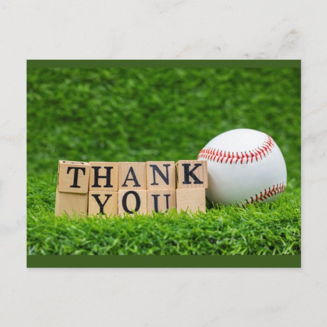 Carte Postale Baseball et batte avec le mot Merci. vous sur fond (Devant)