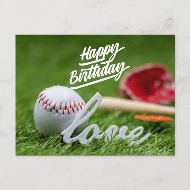 Carte Postale Baseball Joyeux Anniversaire avec balle sur herbe  (Devant)