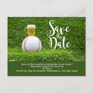 Carte Postale Baseball sauve la date avec Verre de Bière 