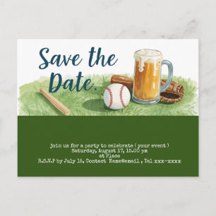 Carte Postale Baseball sauve la date avec Verre de Bière