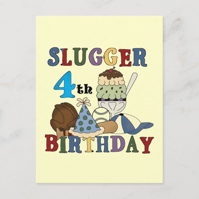 Carte Postale Baseball Slugger 4e anniversaire (Devant)