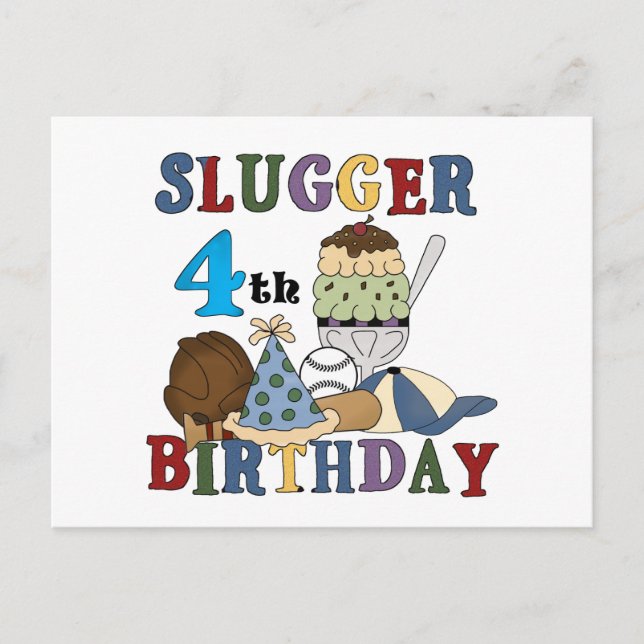 Carte Postale Baseball Slugger 4e anniversaire (Devant)