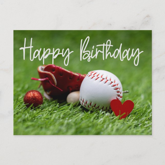 Carte Postale Baseball sur l'herbe verte avec amour pour Anniver (Devant)