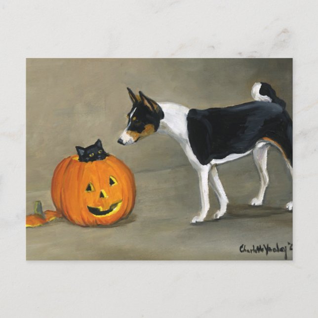 Carte postale "Basenji Halloween" Dog Art (Devant)