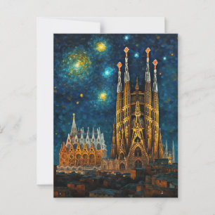 Carte Postale Basilique de Barcelone Sagrada Família Nuit étoilé