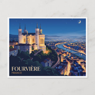 Carte Postale Basilique Notre-Dame de Fourvière la nuit Lyon