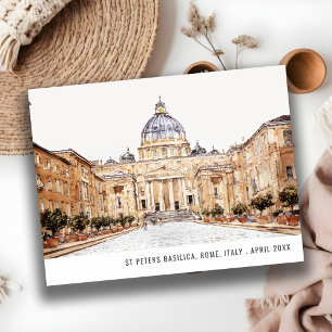 Carte Postale Basilique Saint-Pierre Rome Italie Aquarelle Voyag