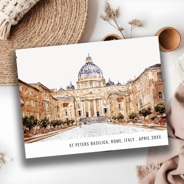 Carte Postale Basilique Saint-Pierre Rome Italie Aquarelle Voyag (Créateur téléchargé)