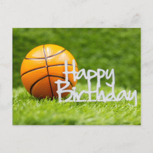 Carte Postale Basket avec signe Joyeux d'anniversaire sur herbe 