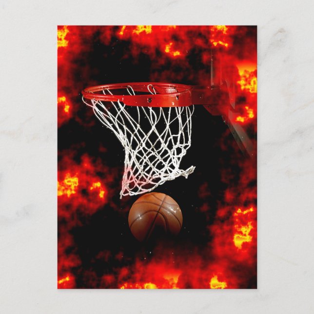 Carte Postale Basket-ball, balle et flammes (Devant)