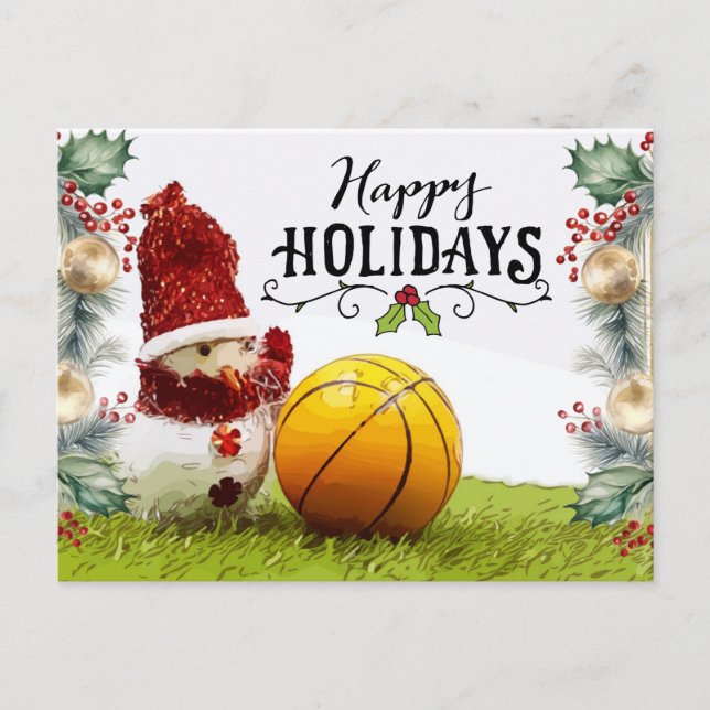 Carte Postale Basketball Joyeuses vacances avec Snowman (Devant)
