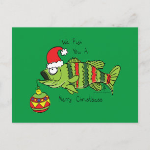 Carte Postale Basse de Noël amusant Pêche Poisson Cute Cartoon