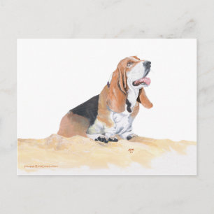 Carte Postale Basset Hound à la plage