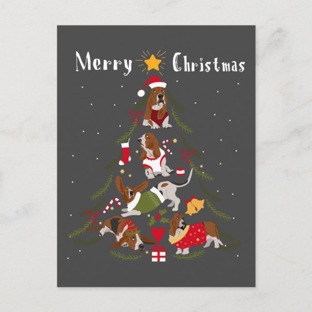 Carte Postale Basset Hound Arbre de Noël Amoureux des chiens (Devant)