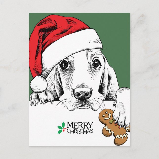 Carte Postale Basset Hound Cookie de Noël (Devant)
