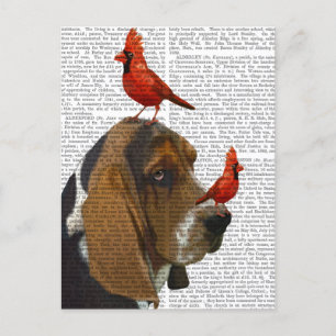 Carte Postale Basset Hound et Birds