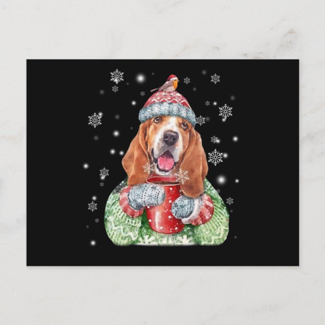 Carte Postale Basset Hound Noël d'hiver chaud (Devant)