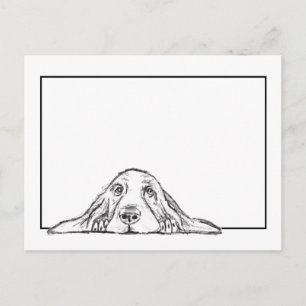 Carte Postale basset hound noir blanc yeux de chiot simple 