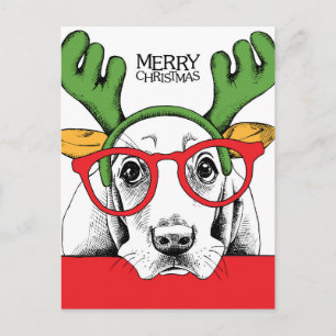 Carte Postale Basset Hound Reindeer