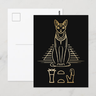 Carte Postale Bastet avec le nom en hiéroglyphes et Égypte Pyram